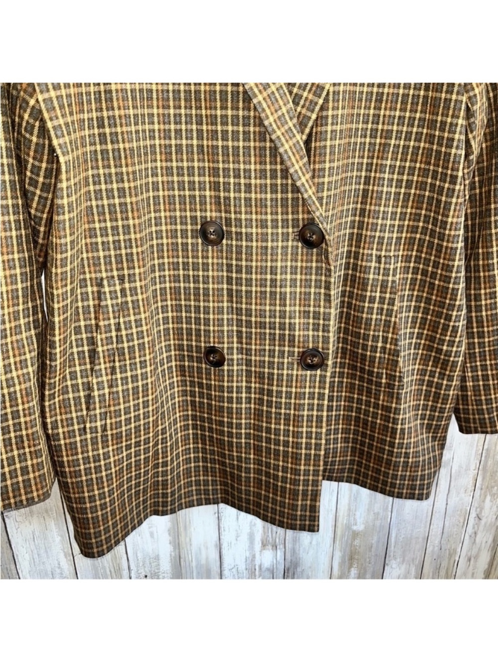 Madewell Caldwell Blazer Mandell Plaid Double Breasted Brown Tan Size L - Picture 5 of 7